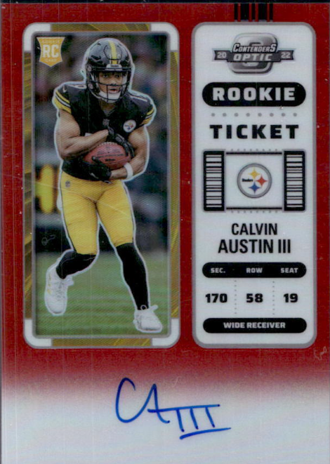 2022 Contenders Optic Calvin Austin III Red Prizm Rookie Ticket Auto RC