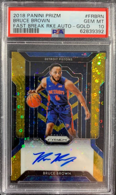 Bruce Brown 2018-19 Prizm Fast Break Gold Prizm Auto Rc #8/10 Rc PSA 10 Gem Mint