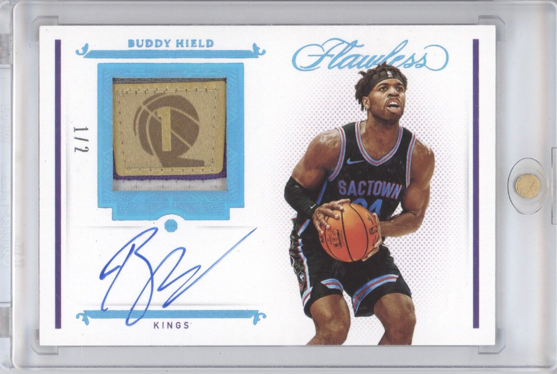 Buddy Hield 2020-21 Panini Flawless GU Championship Champ Tag Patch Auto 1/2