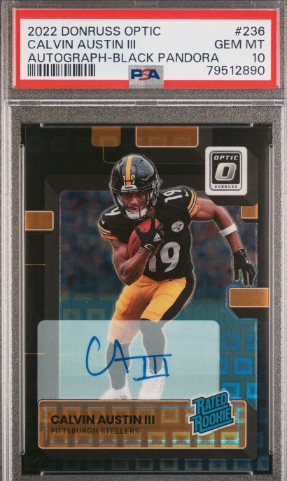 Calvin Austin III RC Steelers 2022 Donruss Optic Black Pandora Auto