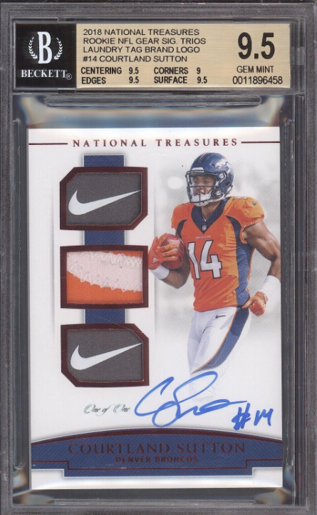 Courtland Sutton BGS 9.5 2018 National Treasures Rookie Logo Tag Patch Auto 1/1