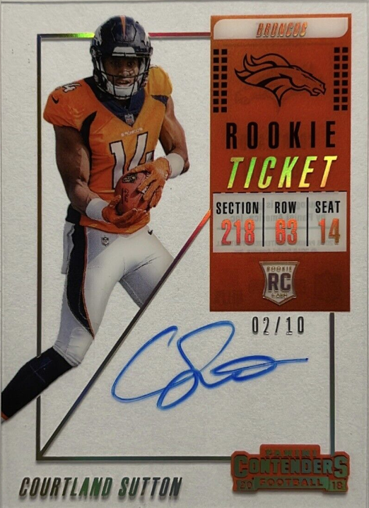 Courtland Sutton Contenders 2018 RC Rookie Ticket Clear Autograph Auto /10 #115