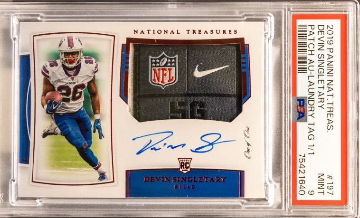 DEVIN SINGLETARY 2019 National Treasures RC Laundry Tag Patch Auto 1/1 PSA 9