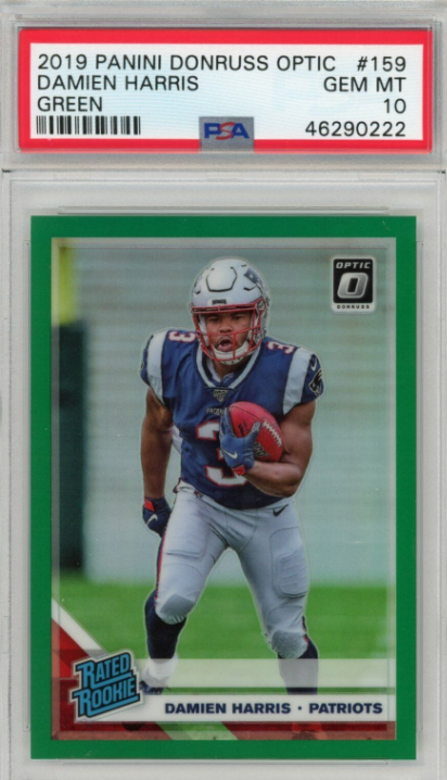 Damien Harris 2019 Panini Optic Green Prizm Patriots PSA10 1/5