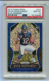 David Montgomery 2019 Panini Prizm Blue Shimmer RC #'ed 09/10 #327 PSA 10