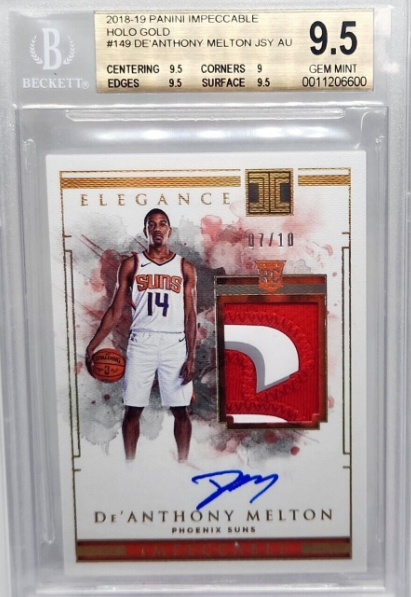 De'Anthony Melton 2018-19 Panini Impeccable Gold RC PATCH AUTOGRAPH /10 BGS 9.5