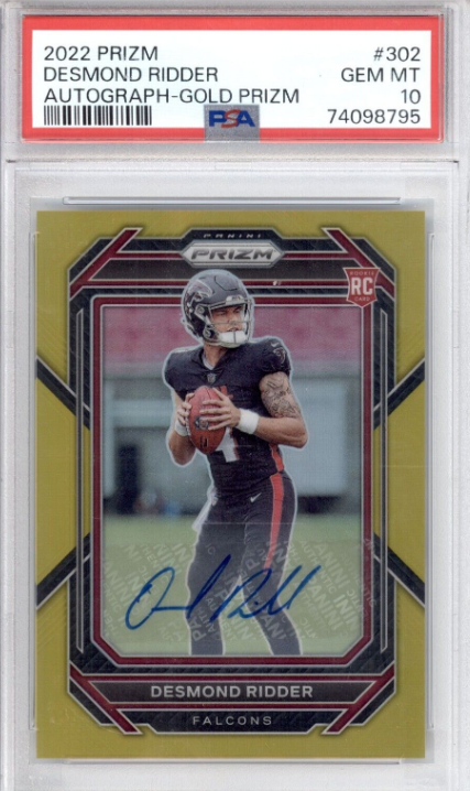 Desmond Ridder 2022 Panini Prizm Gold Rookie Rc Auto /10 PSA 10 Atlanta Falcons