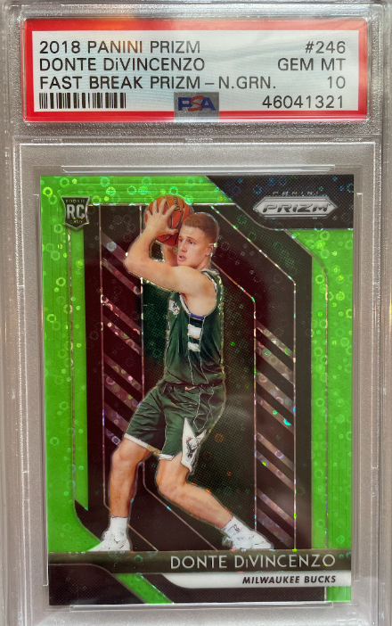 Donte DiVincenzo 2018-19 PRIZM Fast Break Neon Green 4/5 PSA 10 Rookie RC Kings