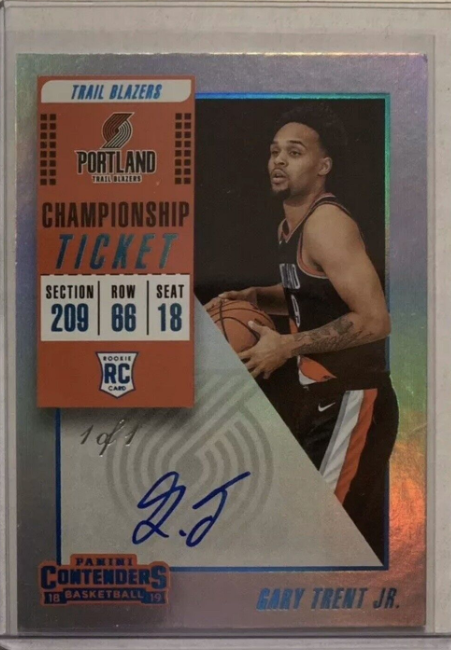 Gary Trent Jr 2018-19 Panini Contenders Championship Ticket Auto 1/1 Rookie RC