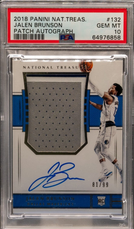 Jalen brunson 2018 national treasures 132 rpa rc rookie patch auto 81/99 PSA 10