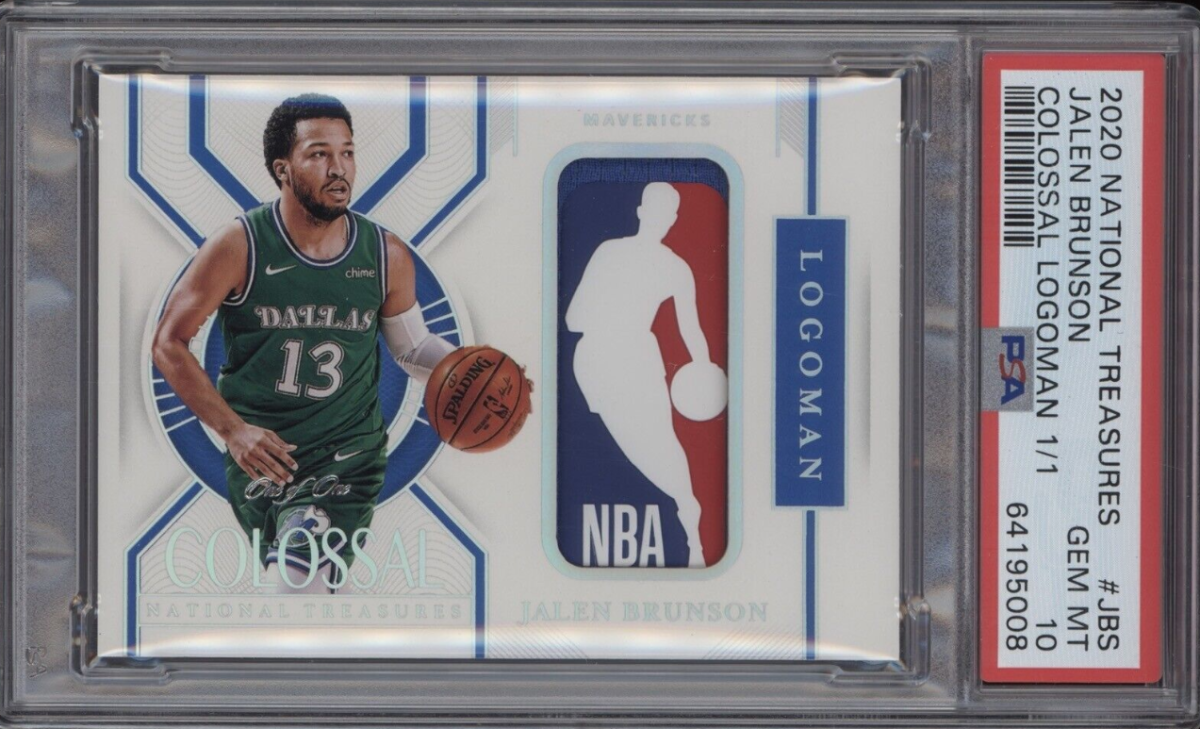 Jalen brunson 2020 national treasures colossal gameworn logoman patch 1/1 PSA 10