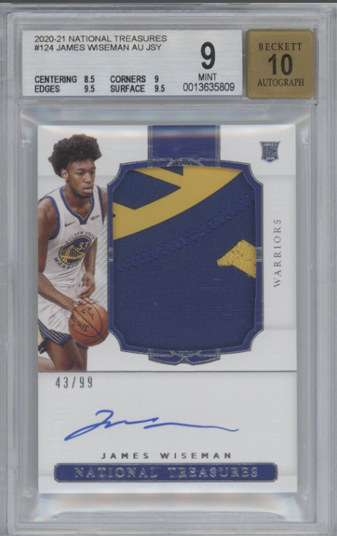 James Wiseman Bgs 9 2020-21 National Treasures #124 Rookie Rc Patch Auto /99 Rpa