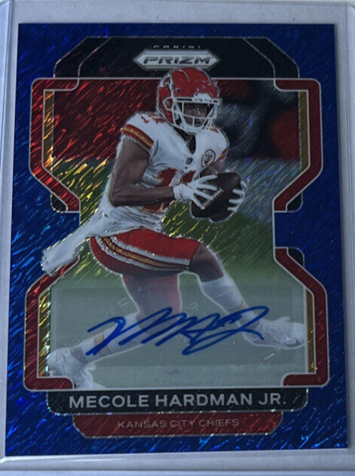 Mecole Hardman Jr. 2021 FOTL Panini Prizm Blue Shimmer Autograph Card - 4/5