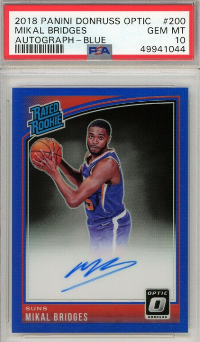 Mikal bridges 2018-19 donruss optic blue holo rc rookie auto /49 PSA 10 gem mint