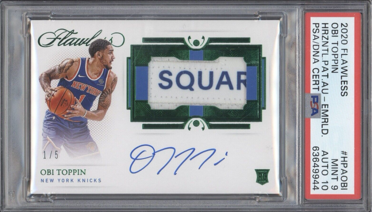 Obi Toppin PSA 9 2020 Panini Flawless Basketball Rookie Emerald Patch Auto 1/5