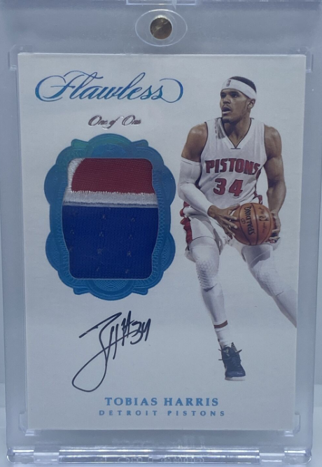 Tobias Harris 2016-17 Flawless 3 Color Patch On Card AUTO True 1/1 Pistons 76ers