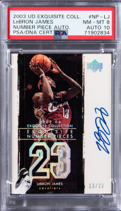 2003-04 UD Exquisite Collection Number Piece Autographs LeBron James Signed Game-Used Patch Rookie Card