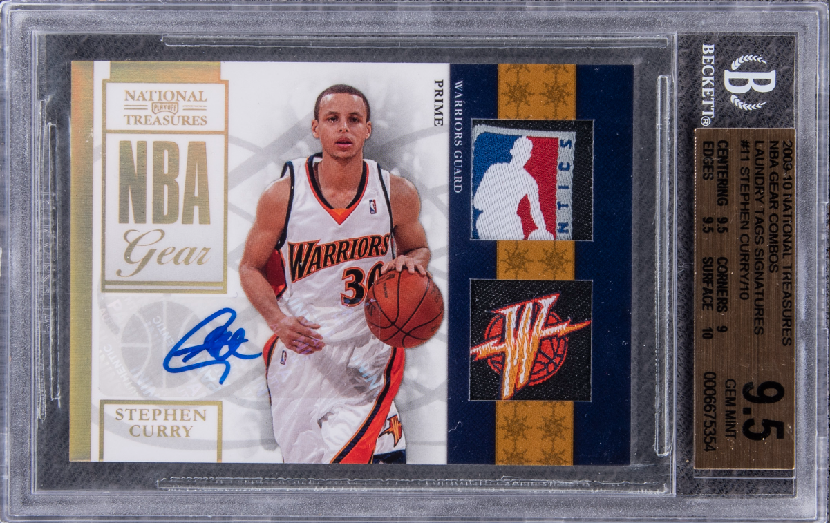 2009-10 Panini National Treasures NBA Gear Combos Laundry Tags Signatures Stephen Curry Signed Patch Rookie Card 