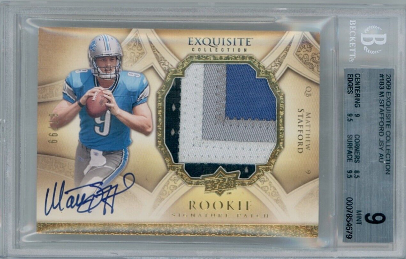 2009 Exquisite Matthew Stafford RC RPA Rookie Patch Auto BGS 9 Autograph