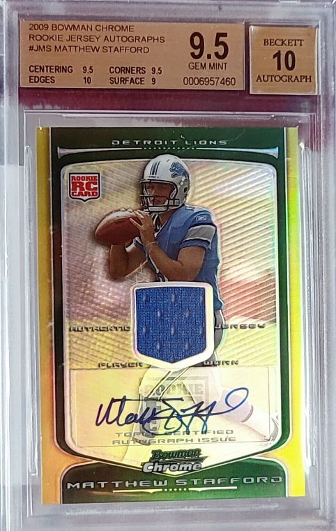 2009 Matthew Stafford Bowman Chrome RC Jersey Gold Auto