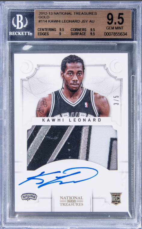 2012-13 Panini National Treasures Gold Kawhi Leonard Signed Jersey Patch Rookie Card 