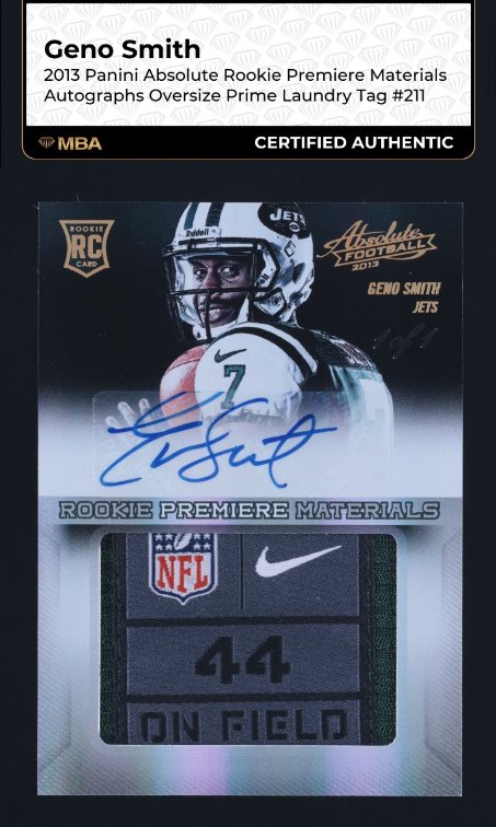 2013 Absolute Premiere Laundry Tag Geno Smith ROOKIE PATCH AUTO