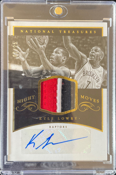 2014-15 National Treasures Kyle Lowry Night Moves Auto/3 Color Jersey