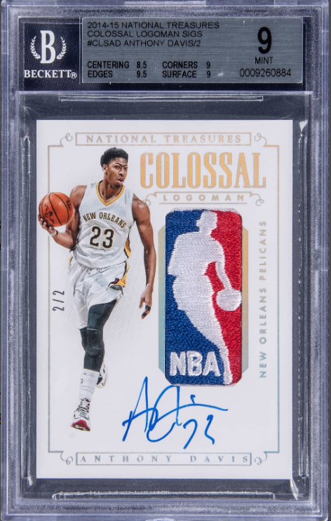 2014-15 Panini National Treasures Colossal Logoman Signatures Anthony Davis Signed Logoman Patch Card 