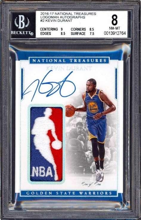 2016-17 National Treasures Logoman Autographs Kevin Durant "1/1" NBA Logoman Game Used Patch Autograph