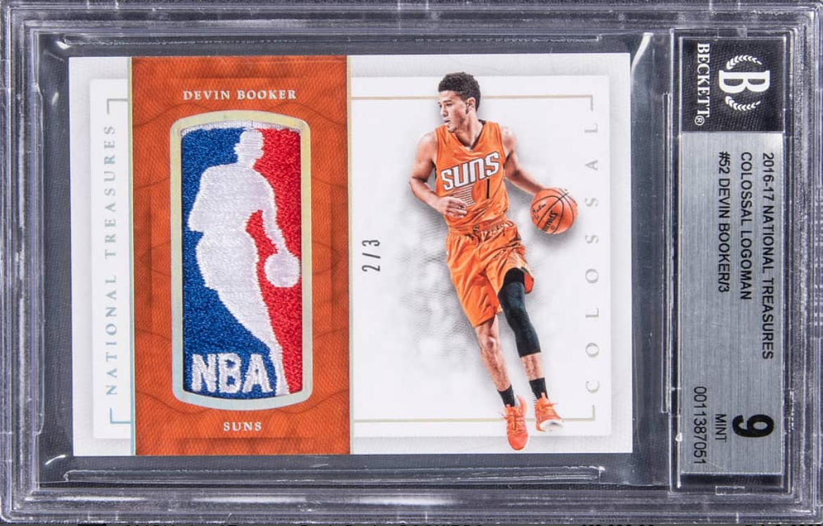 2016-17 Panini National Treasures Colossal Logoman Devin Booker Game Used Patch Rookie Card 