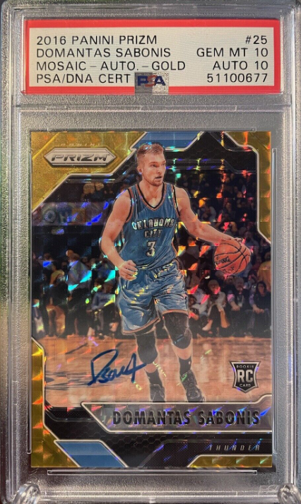 2016-17 Prizm Mosaic Auto Gold Domantas Sabonis Rookie Card