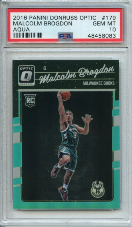 2016 Donruss optic Aqua Malcolm Brogdon Rc PSA 10