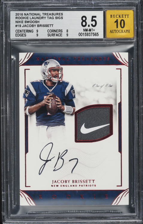 2016 National Treasures Jacoby Brissett ROOKIE TAG PATCH AUTO