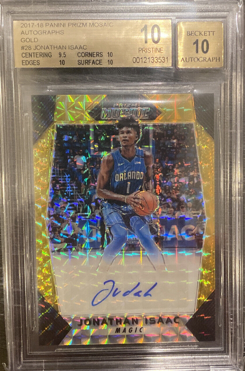 2017-18 Panini Mosaic Gold Prizm Auto Jonathan Isaac Rookie Card