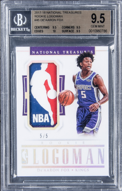 2017-18 Panini National Treasures Rookie Logoman De'Aaron Fox Rookie Card