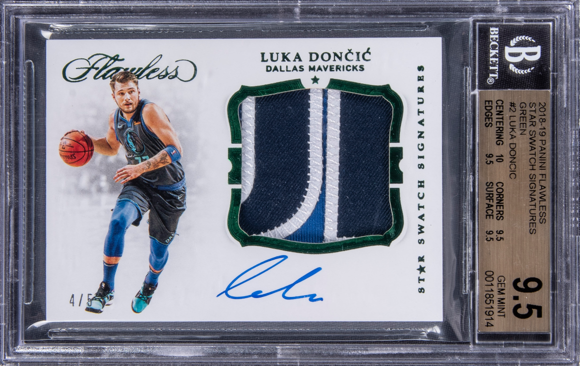 2018-19 Panini Flawless Star Swatch Signatures Green Luka Doncic Signed Patch Rookie Card