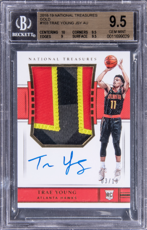 2018-19 Panini National Treasures Rookie Patch Auto Trae Young Signed Rookie Patch Card