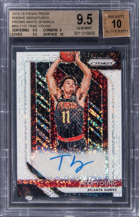 2018-19 Panini Prizm Rookie Signatures White Sparkle Prizm Trae Young Signed Rookie Card