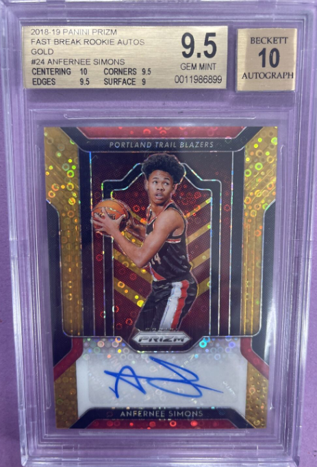 2018-19 Prizm Anfernee Simons RC Rookie Auto F/B GOLD PRIZM