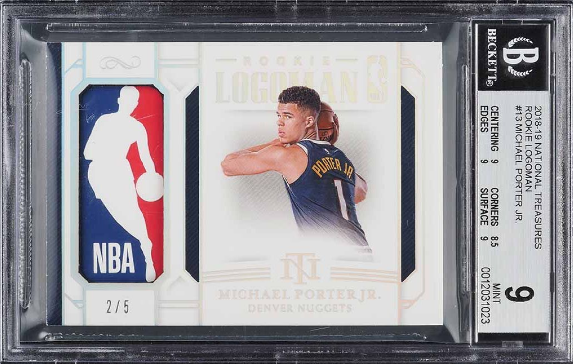 2018 National Treasures Michael Porter Jr. ROOKIE LOGOMAN PATCH /5 #13 BGS 9