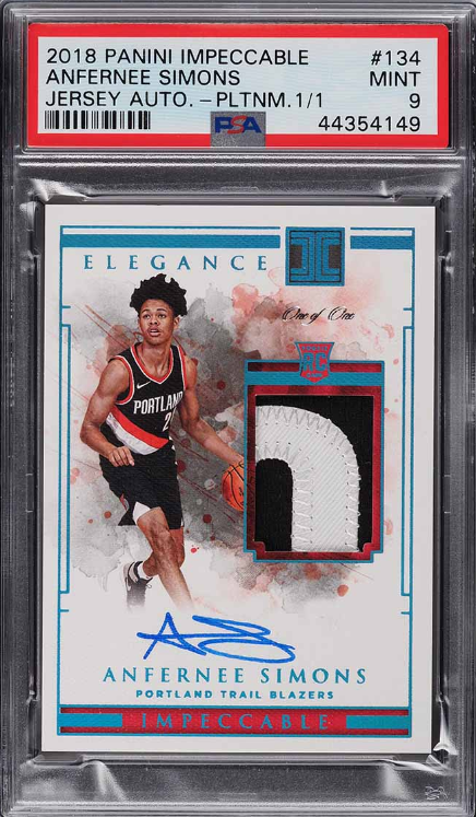 2018 Panini Impeccable Platinum Anfernee Simons ROOKIE RC PATCH AUTO