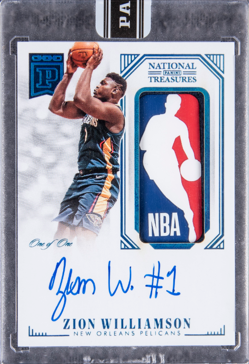 2019-20 National Treasures Blockchain  Zion Williamson Signed NBA Logoman Patch Rookie Card