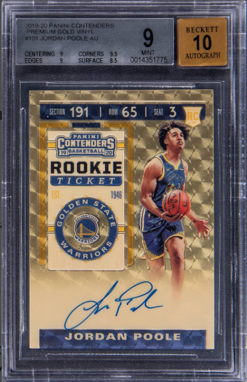 2019-20 Panini Contenders Autograph Premium Edition Gold Vinyl Jordan Poole Signed Rookie Card