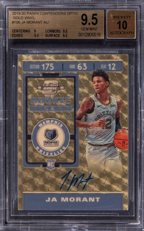 2019-20 Panini Contenders Optic Rookie Ticket Autographs Gold Vinyl Ja Morant Signed Rookie Card 