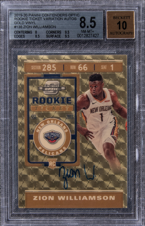 2019-20 Panini Contenders Optic Rookie Ticket Variation Autos Zion Williamson Signed Rookie Card