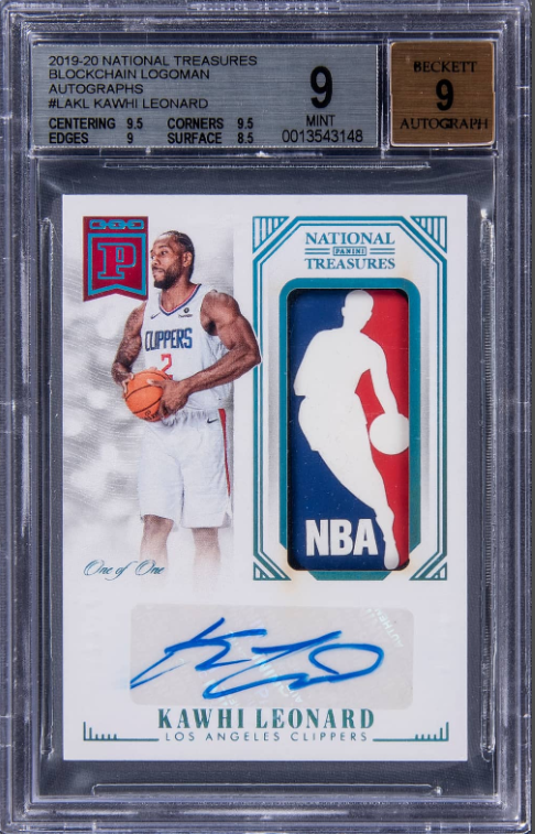 2019-20 Panini National Treasures Blockchain Logoman Autographs Kawhi Leonard Signed Card