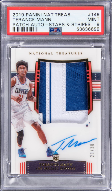 2019-20 Panini National Treasures Stars & Stripes Patch Autographs Terance Mann Signed Patch Rookie Card