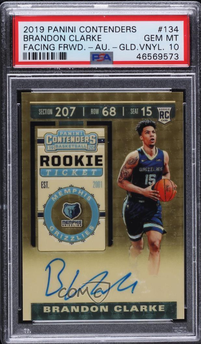 2019 Contenders Rookie Ticket 1/1 Brandon Clarke PSA 10 GEM MT Rookie Auto RC