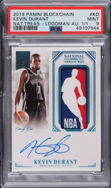 2019 National Treasures Blockchain Kevin Durant Logoman Patch Auto 1/1