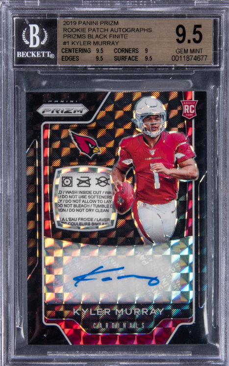 2019 Panini Black Finite Prizm Rookie Patch Autographs #1 Kyler Murray Signed Patch Rookie Card